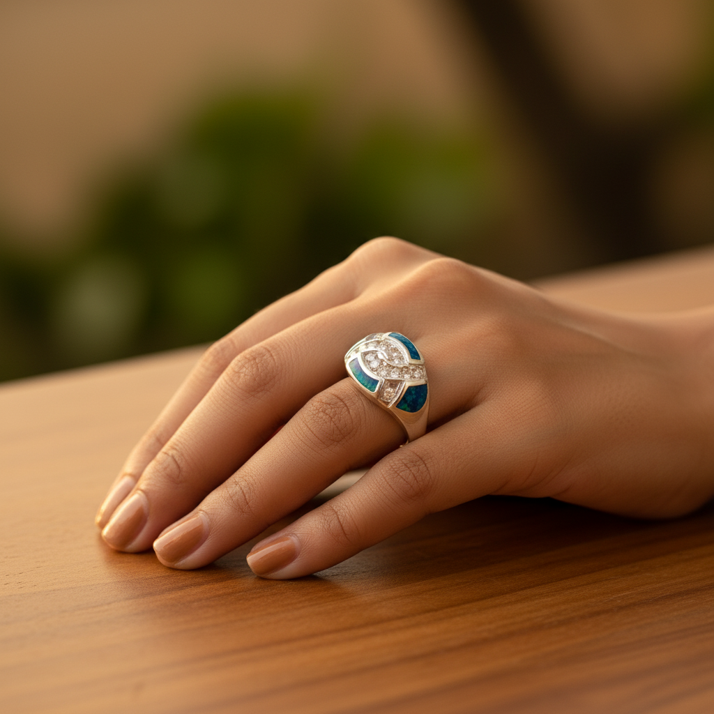 925 Silver Opal Inlay Ring for Women | Gemstone Jewelry