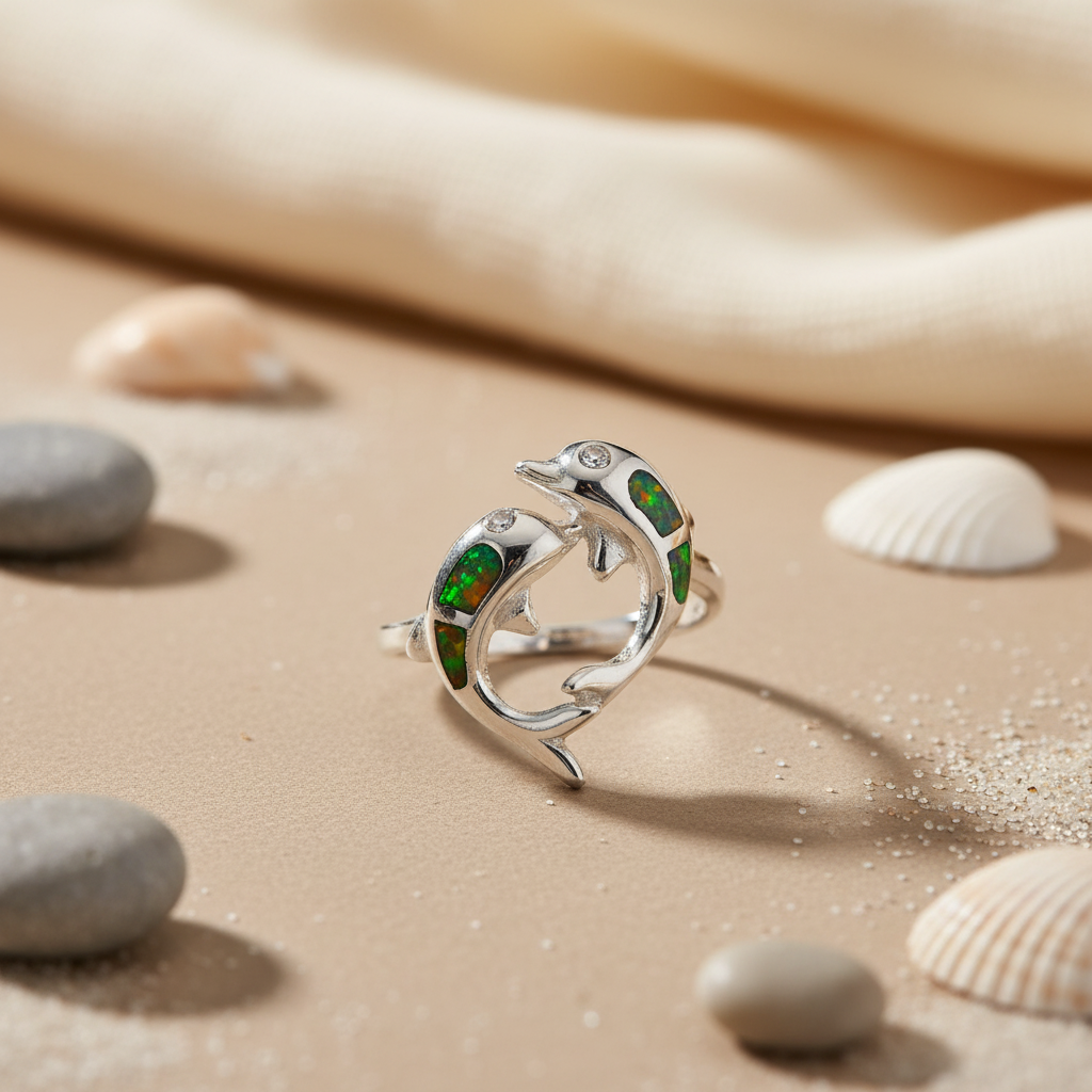 925 Silver Dolphin Ring with Opal | Women's Jewelry Gift