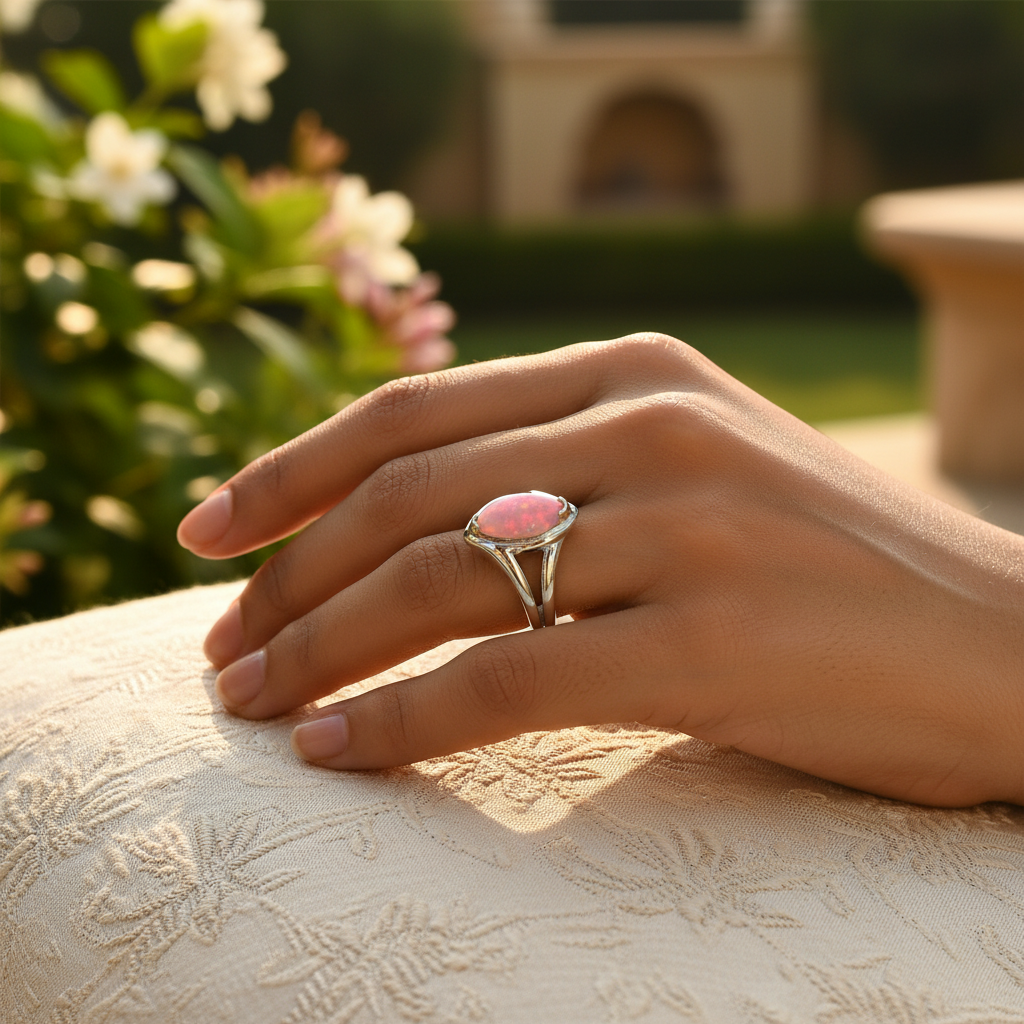 925 Silver Pink Opal Ring for Women | Statement Jewelry