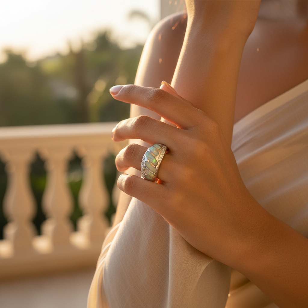 Silver opal ring for women | modern ring jewelry