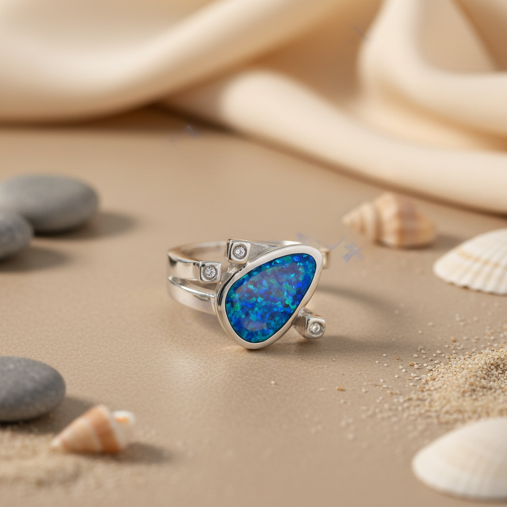 925 Silver Opal Ring for Women | Blue Gemstone Jewelry