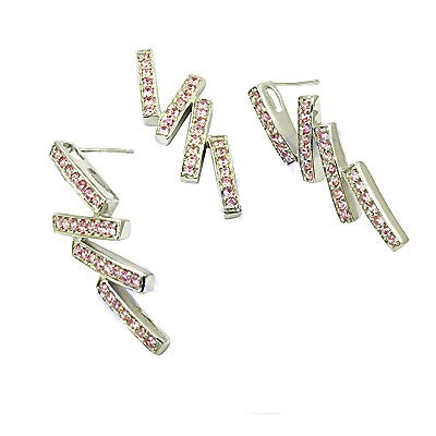 Silver Stud Earrings with Pink Crystal | Women's Jewelry Gift