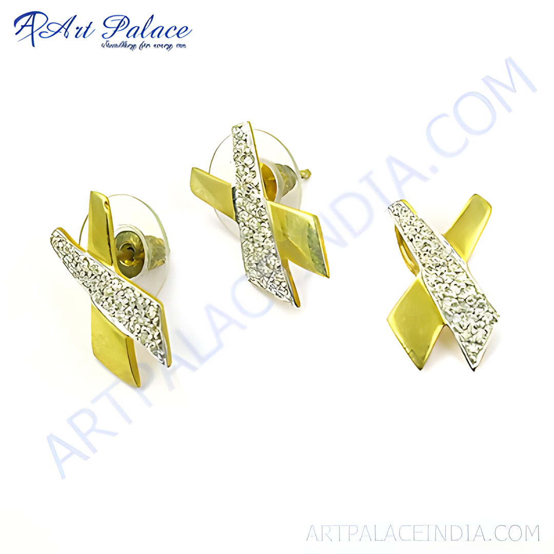 gold plating X crystal stud earrings, featuring a gold plating X design with crystal accents. Elegant and stylish earrings for women.