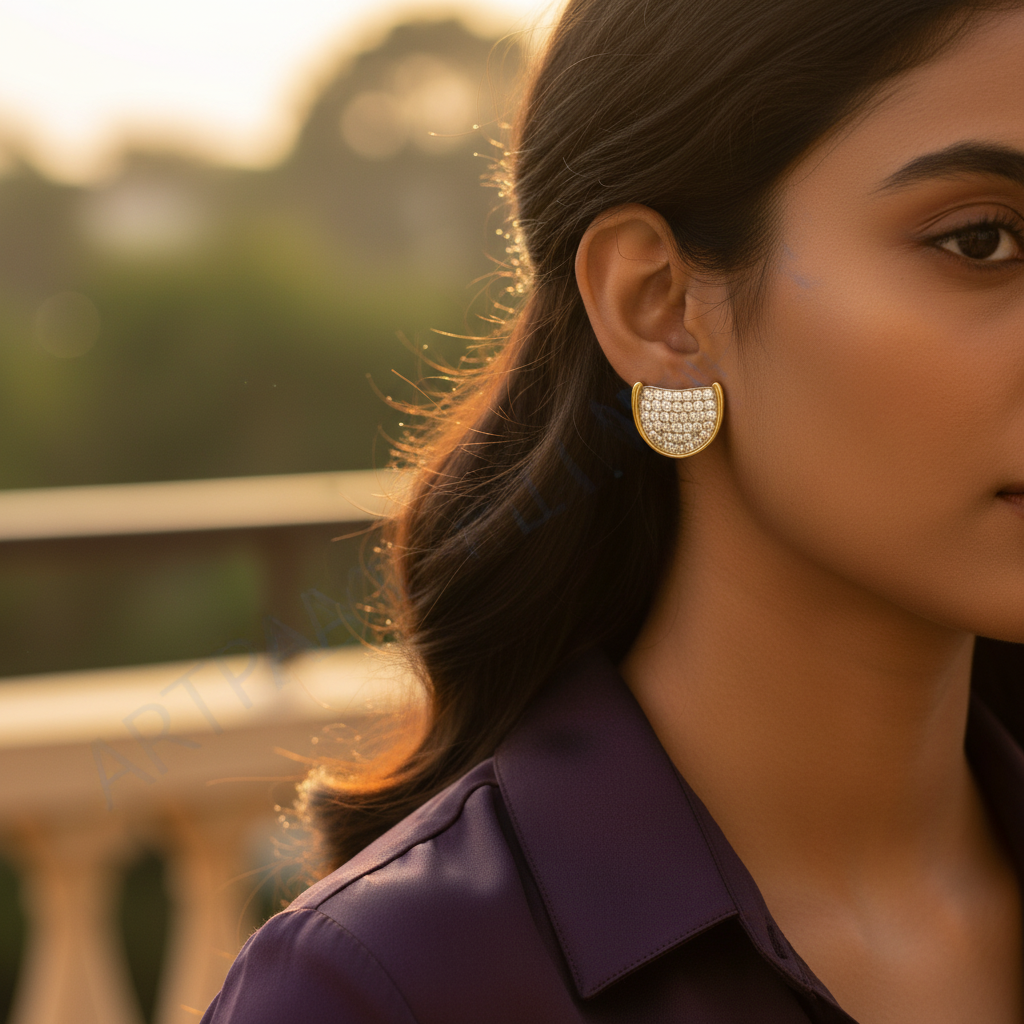 Gold Crystal Stud Earrings | Women's Fashion Jewelry