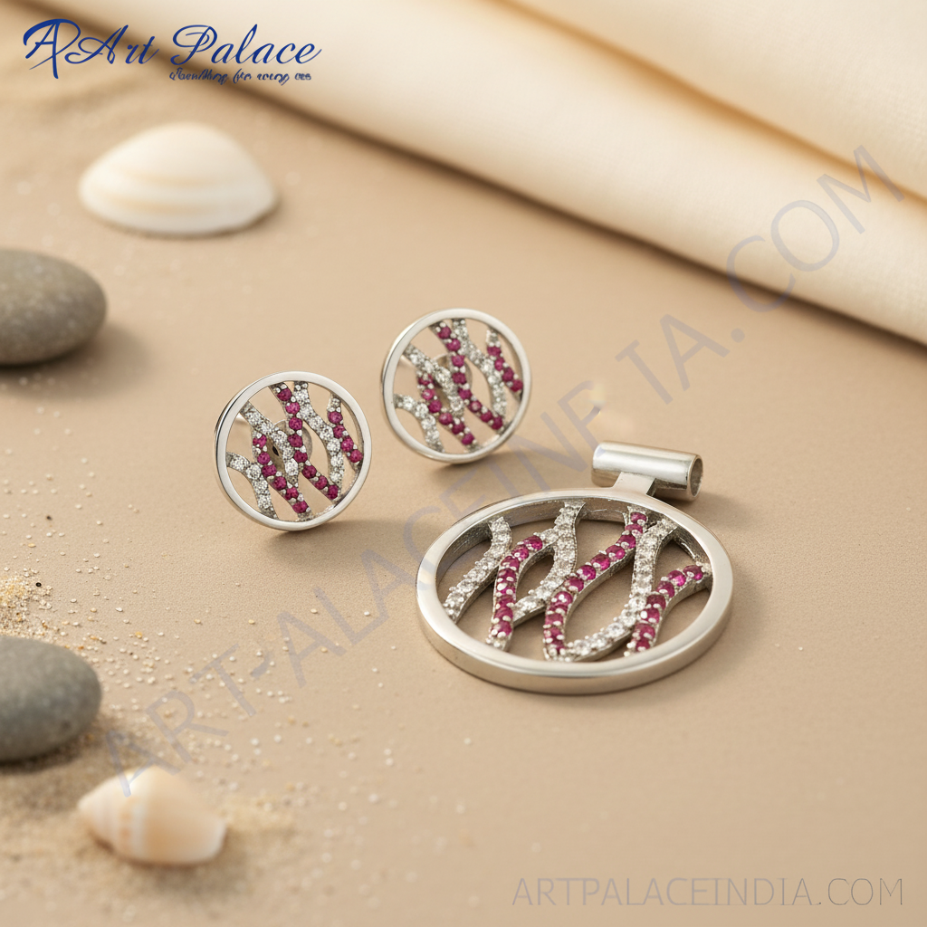 Juego de pendientes y colgante de rubí en plata 925 | Regalo de joyería para mujer