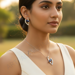 Load image into Gallery viewer, Conjunto de joyas de zafiro plateado | Pendientes y colgante para mujer
