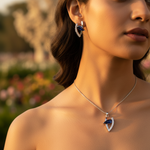 Load image into Gallery viewer, Silver Sapphire Jewelry Set | Stud Earrings &amp; Pendant for Women
