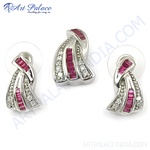 将图像加载到图库查看器中， Silver earrings set with ruby gemstones, perfect for women, daily wear jewelry set
