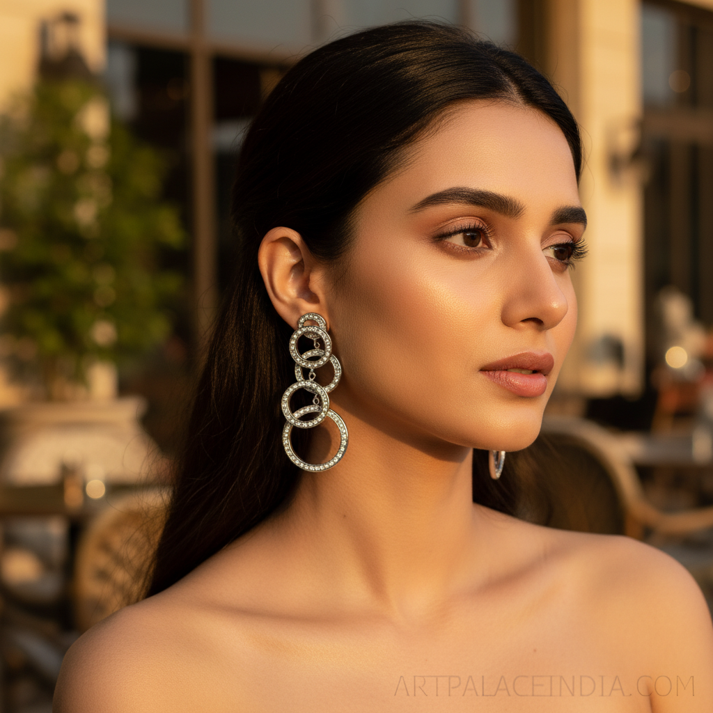 925纯银圆形水滴耳环（女士款）| 垂坠耳环