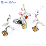 Load image into Gallery viewer, Silver flower earrings set with colorful gemstones, perfect for women&#39;s jewelry gifts.

