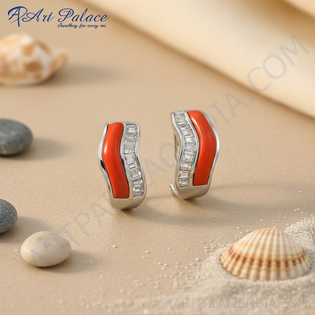 Silver Coral Gemstone Jewelry Set | Women's Gift | Art Palace