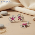 Load image into Gallery viewer, Silver Ruby Earrings and Pendant Set for Women | Gift Jewelry
