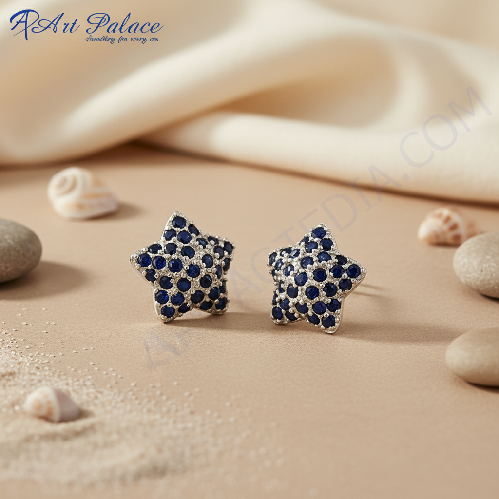 Conjunto de pendientes y colgante de estrella de zafiro en plata 925 | Regalo para ella