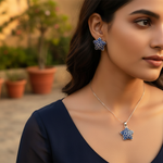 将图像加载到图库查看器中， 925 Silver Sapphire Star Earrings &amp; Pendant Set | Gift for Her
