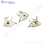将图像加载到图库查看器中， 925 sterling silver fish earrings and pendant set with red ruby and white cubic zirconia accents
