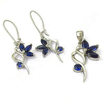 Load image into Gallery viewer, 925 Silver Blue Sapphire Flower Earrings &amp; Pendant Set
