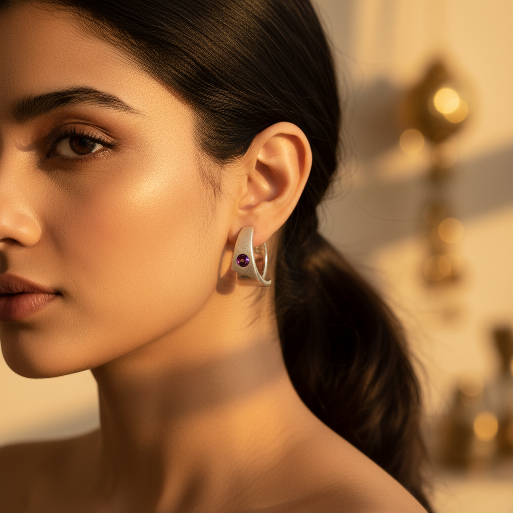 Aros de plata con piedras preciosas rosas | Joyería para mujer