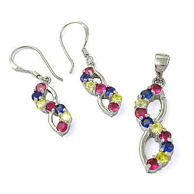 925 Silver Multi-Gemstone Earrings & Pendant Set | Women's Jewelry