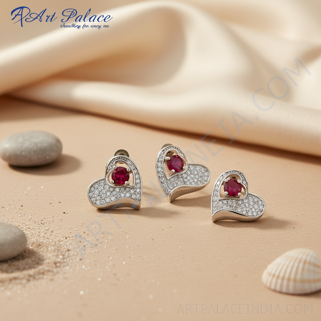 Pendientes de plata con forma de corazón y rubí para mujer | Joyas de regalo
