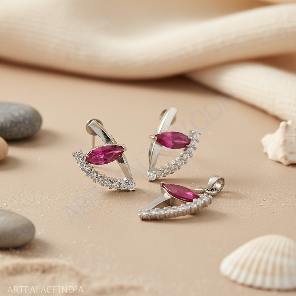 Silver Ruby Earrings and Pendant Set | Women's Jewelry Gift