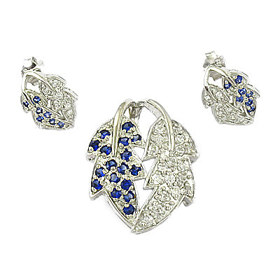 925 Silver Blue Sapphire Leaf Jewelry Set | For Women