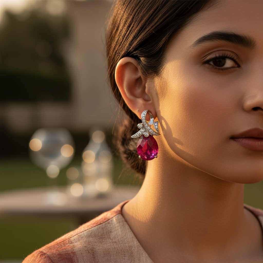 Silver Ruby Earrings and Pendant Set for Women | Gift Jewelry