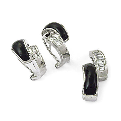 Silver Onyx & Baguette Diamond Earrings for Women