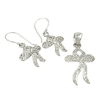 925 Silver Bow Earrings & Pendant Set for Women | Gift Jewelry