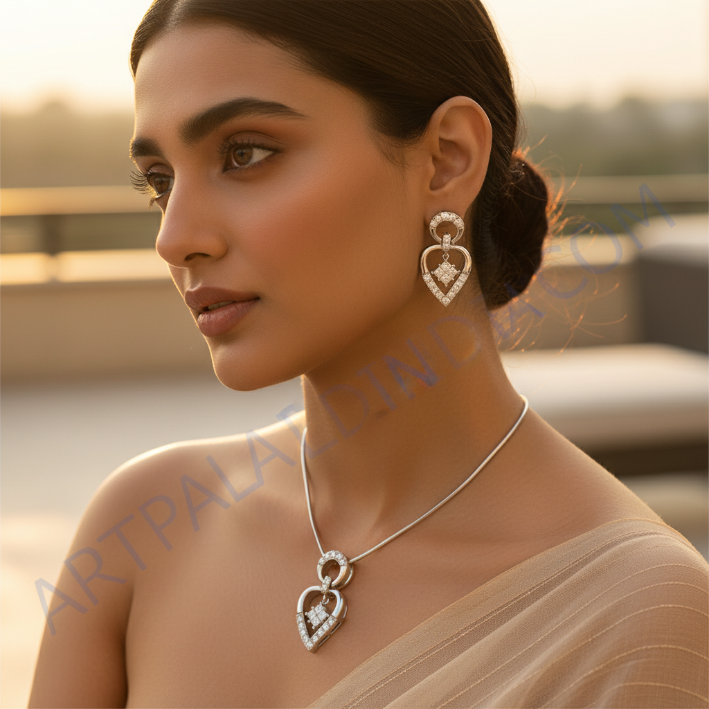 女士银钻吊坠耳环套装 | 礼品首饰