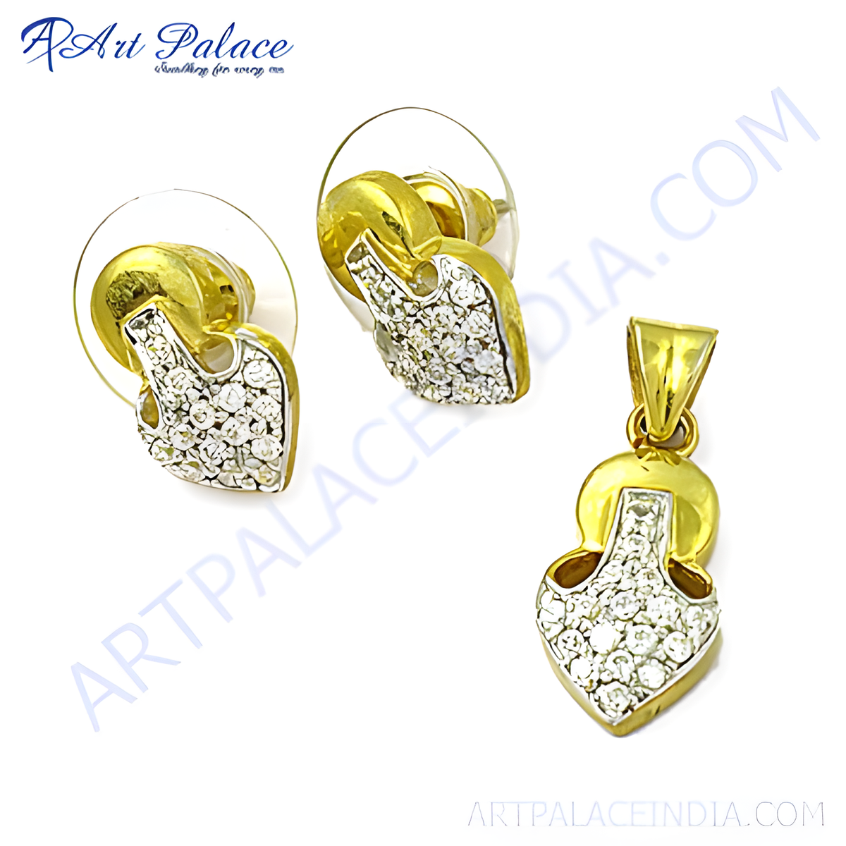 Gold plating tone crystal stud earrings and pendant set, perfect for special occasions or gifting