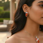 Load image into Gallery viewer, Conjunto de joyas de coral plateado | Pendientes y colgante con piedras preciosas | Para mujer
