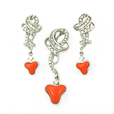 Silver Coral Earring Set for Women | Dangle Earrings | Gift