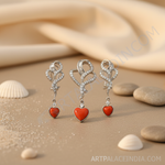 Load image into Gallery viewer, Pendientes de corazón de plata con coral rojo | Joyería para mujer
