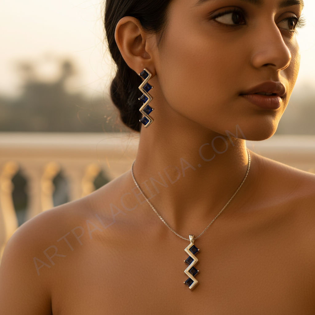 Conjunto de joyas de plata y zafiro para mujer | Regalo para ella