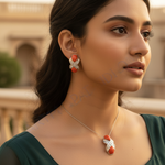 Load image into Gallery viewer, Silver Coral Earrings &amp; Pendant Set | Women&#39;s Jewelry Gift
