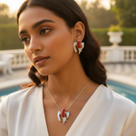 将图像加载到图库查看器中， 银珊瑚首饰套装 | 纯银耳环和吊坠
