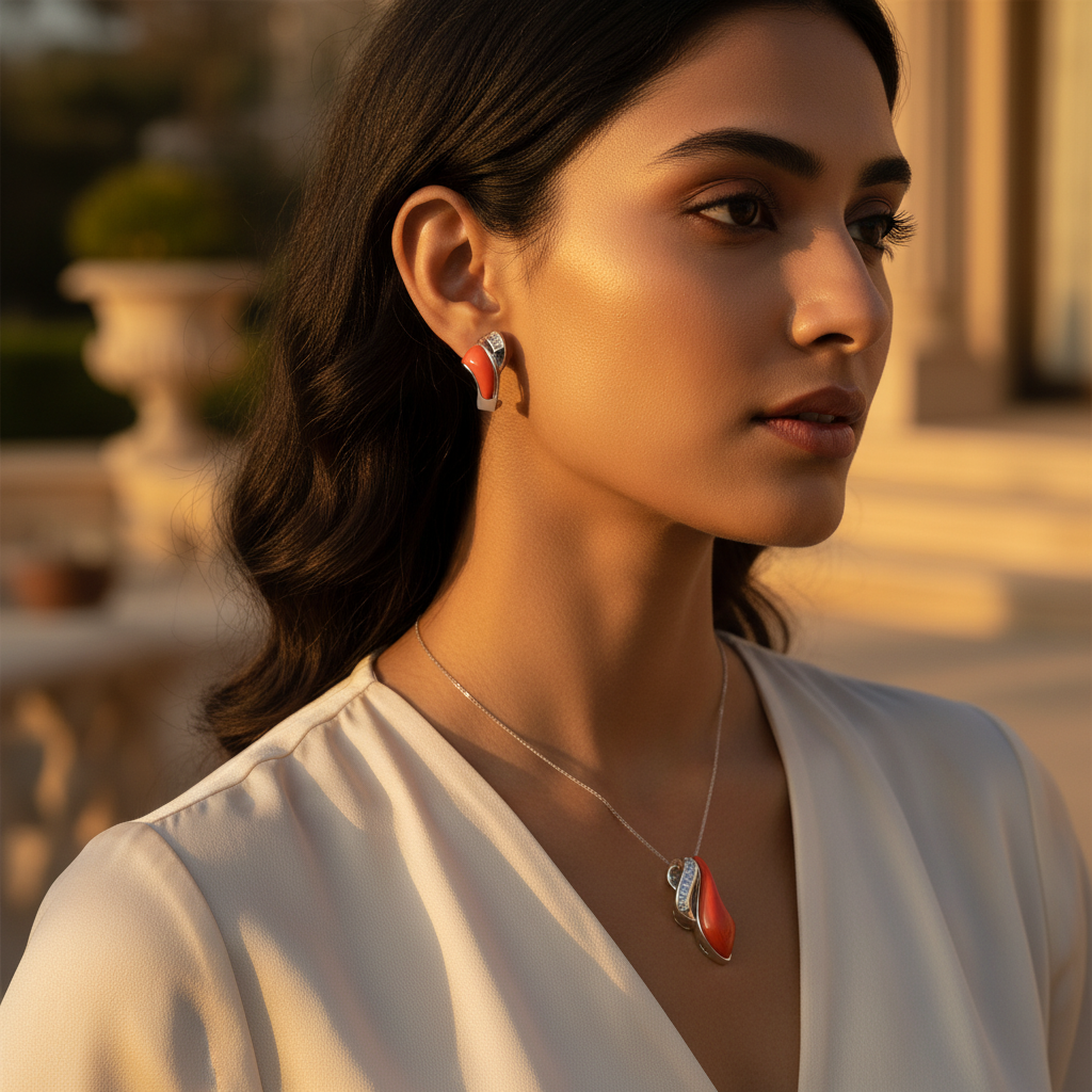 Silver coral earrings for women | statement jewelry