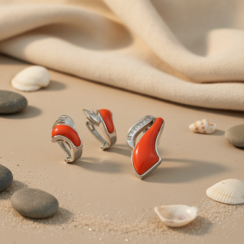 Silver Coral Earrings for Women | Statement Jewelry