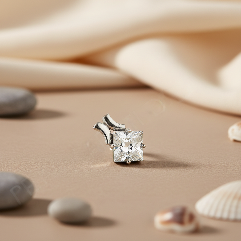 Silver Princess Cut Gemstone Earrings for Women | Daily Wear