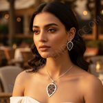 Load image into Gallery viewer, Conjunto de colgante y pendientes de hoja de granate en plata 925 para mujer
