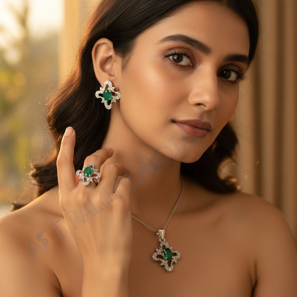 925纯银祖母绿首饰套装（女士款）| 礼品之选