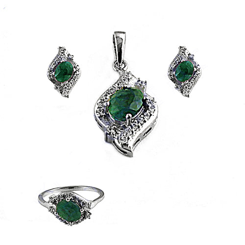 925 silver emerald jewelry set | women's gift | emerald earrings & pendant