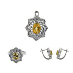 Load image into Gallery viewer, Citrine Gemstone Jewelry Set | 925 Silver Ring, Pendant &amp; Earrings
