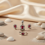Load image into Gallery viewer, Ruby Silver Jewelry Set | Earrings, Pendant &amp; Ring for Women

