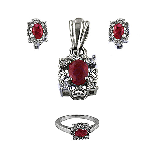 Ruby silver jewelry set | earrings, pendant & ring for women