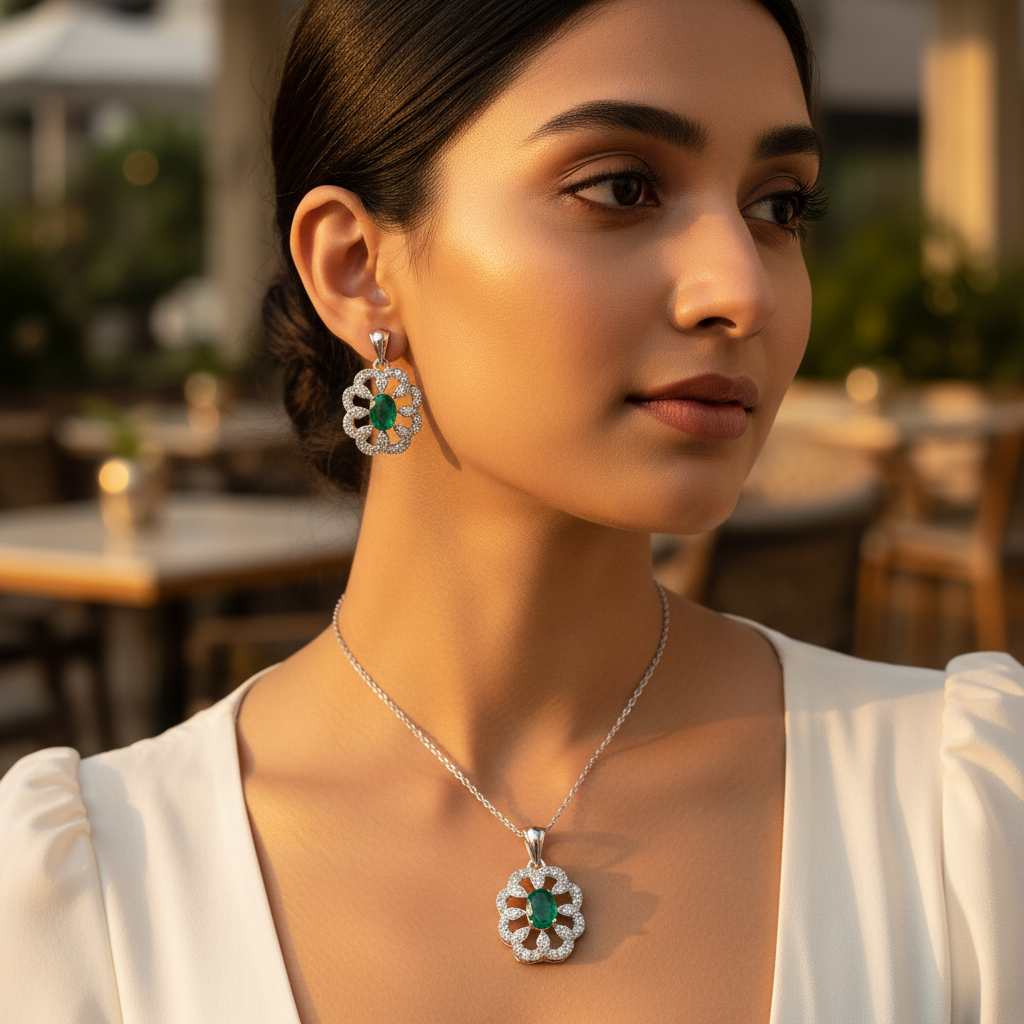 925 Silver Emerald Jewelry Set for Women | Gift Set