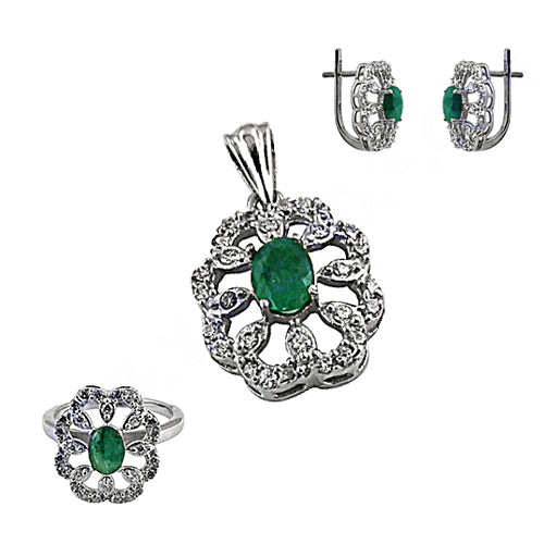 925 Silver Emerald Jewelry Set for Women | Gift Set