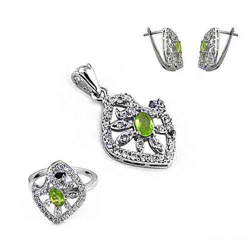 925 silver peridot jewelry set | earrings, ring & pendant