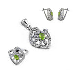 Load image into Gallery viewer, 925 Silver Peridot Jewelry Set | Earrings, Ring &amp; Pendant
