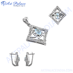 Load image into Gallery viewer, Sterling silver pendant necklace, earrings, and ring set with gemstone accents for women.
